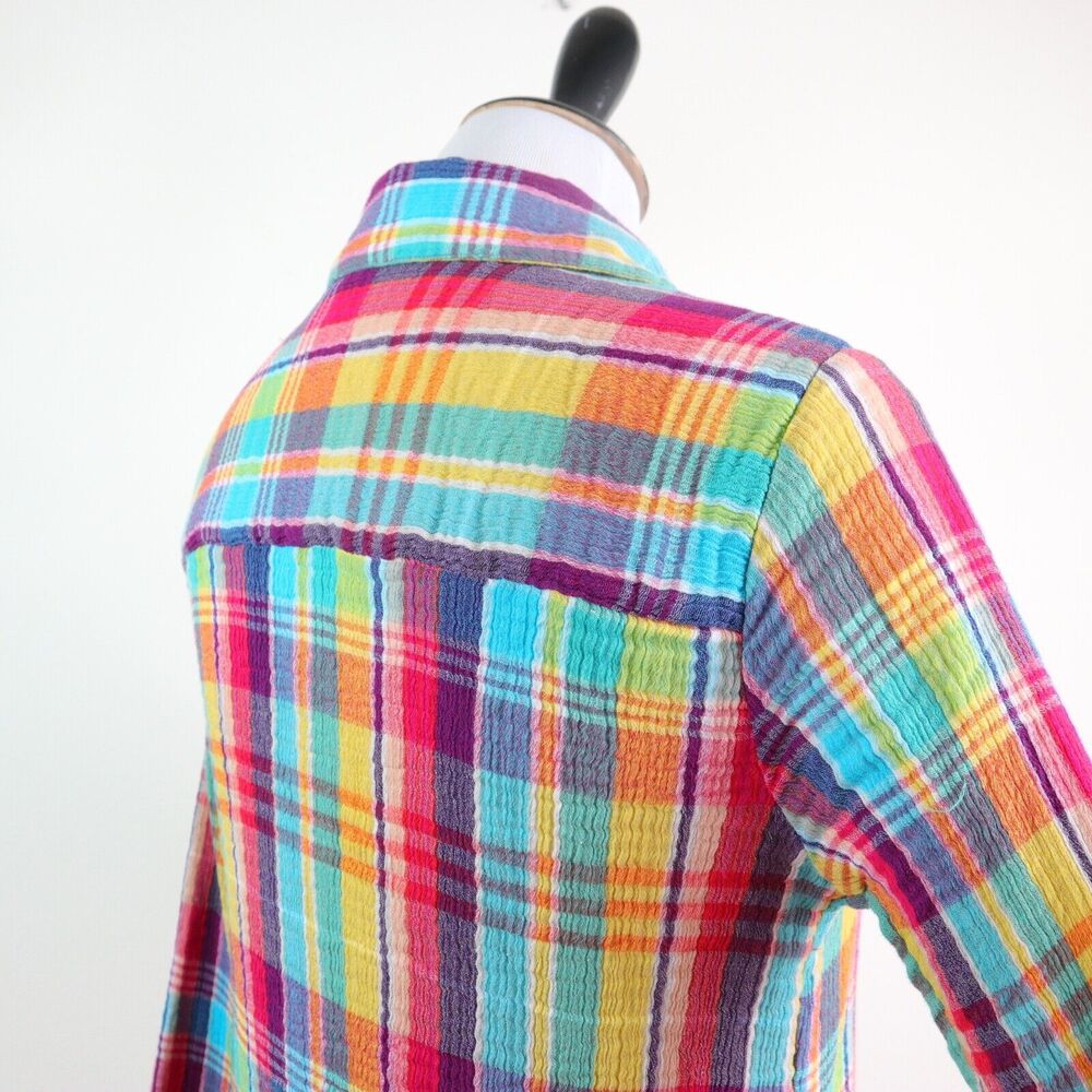 Soft Surroundings Size M Kona Shores Shirt Crinkle Plaid Multicolor - Picture 6 of 11